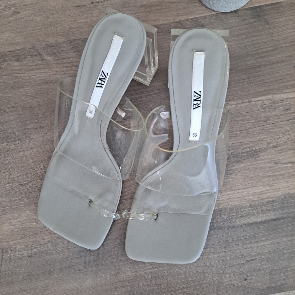 Zara Women's Transparent Block Heels - Gray